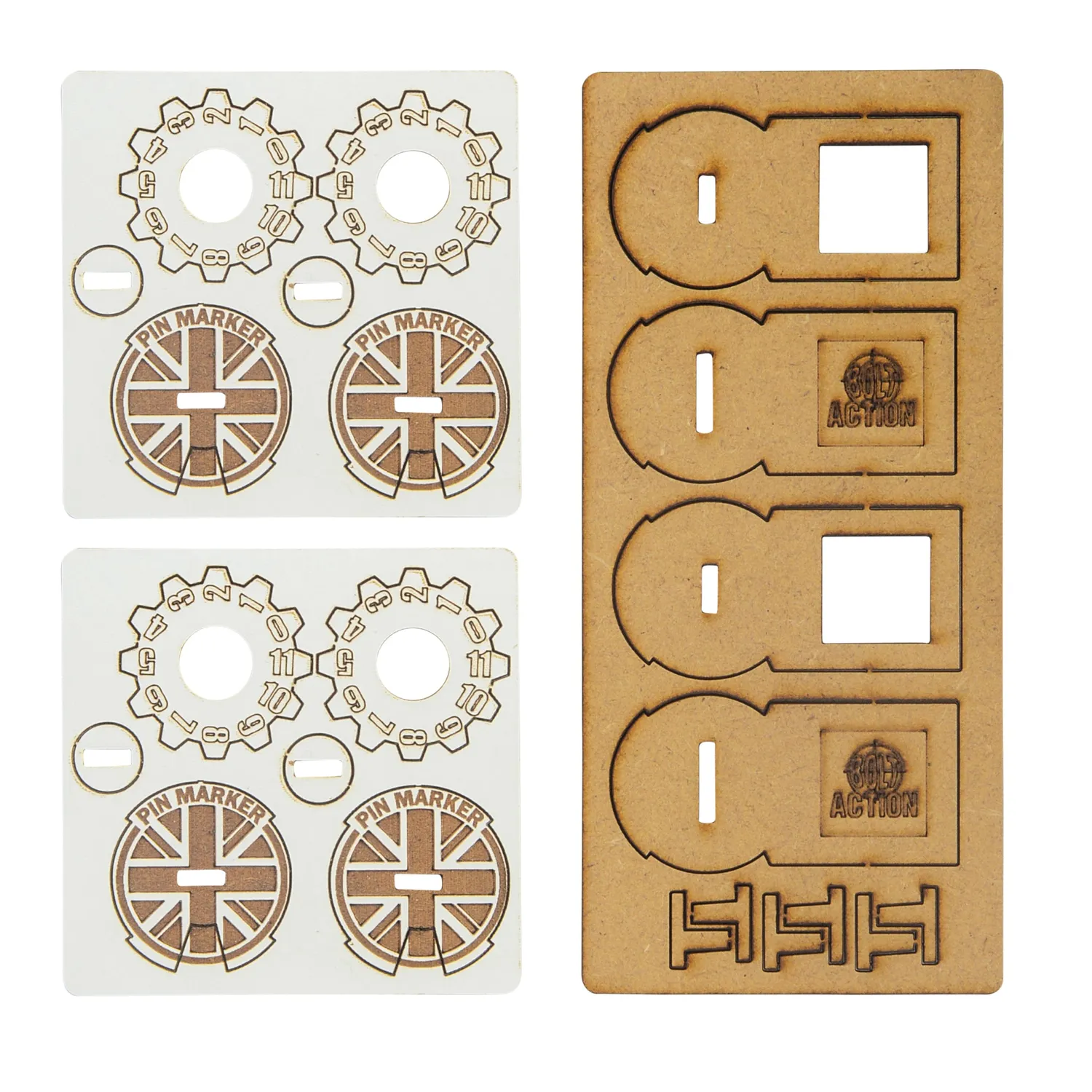 Bolt Action MDF Unit Pin Markers Great Britain marqueurs 4 pièces
