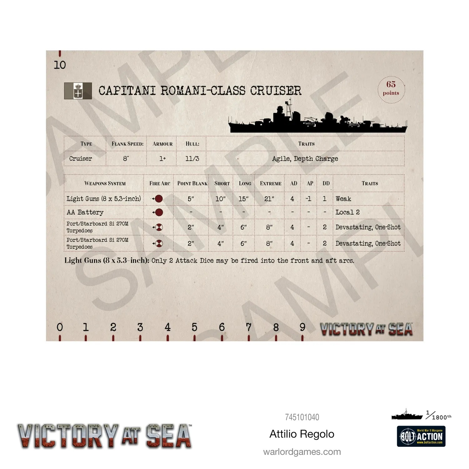 Bolt Action Victory at Sea Attilio Regolo croiseur résine