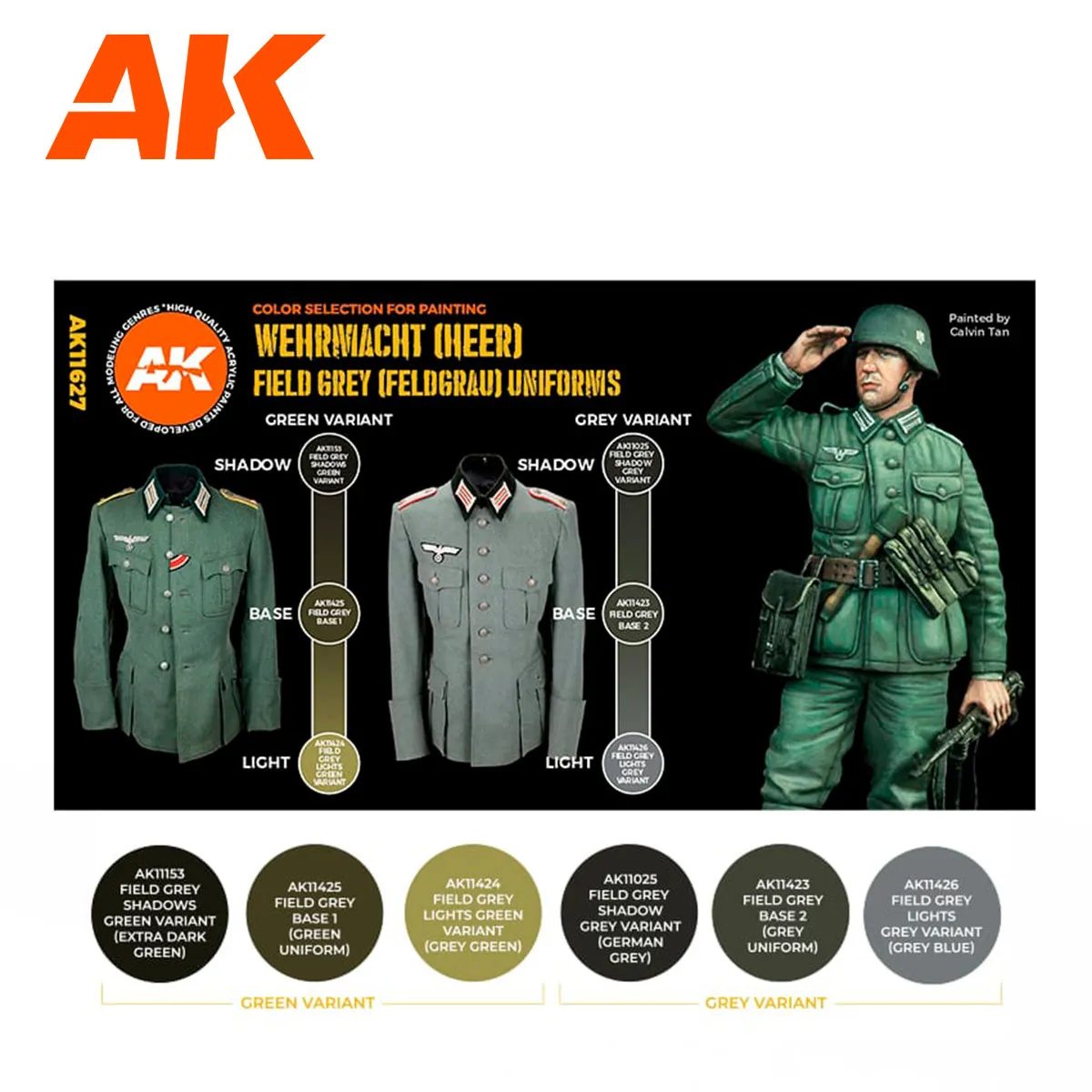 AK Interactive 3Gen Uniformes Feldgrau peinture 6 couleurs ombres lumières