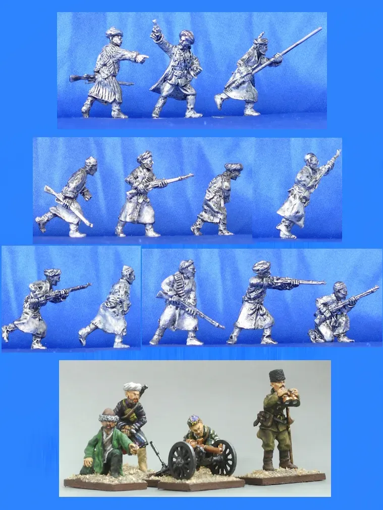 DES TRANCHEES AUX BARRICADES Basmatchis démontés et support figurines 28 mm
