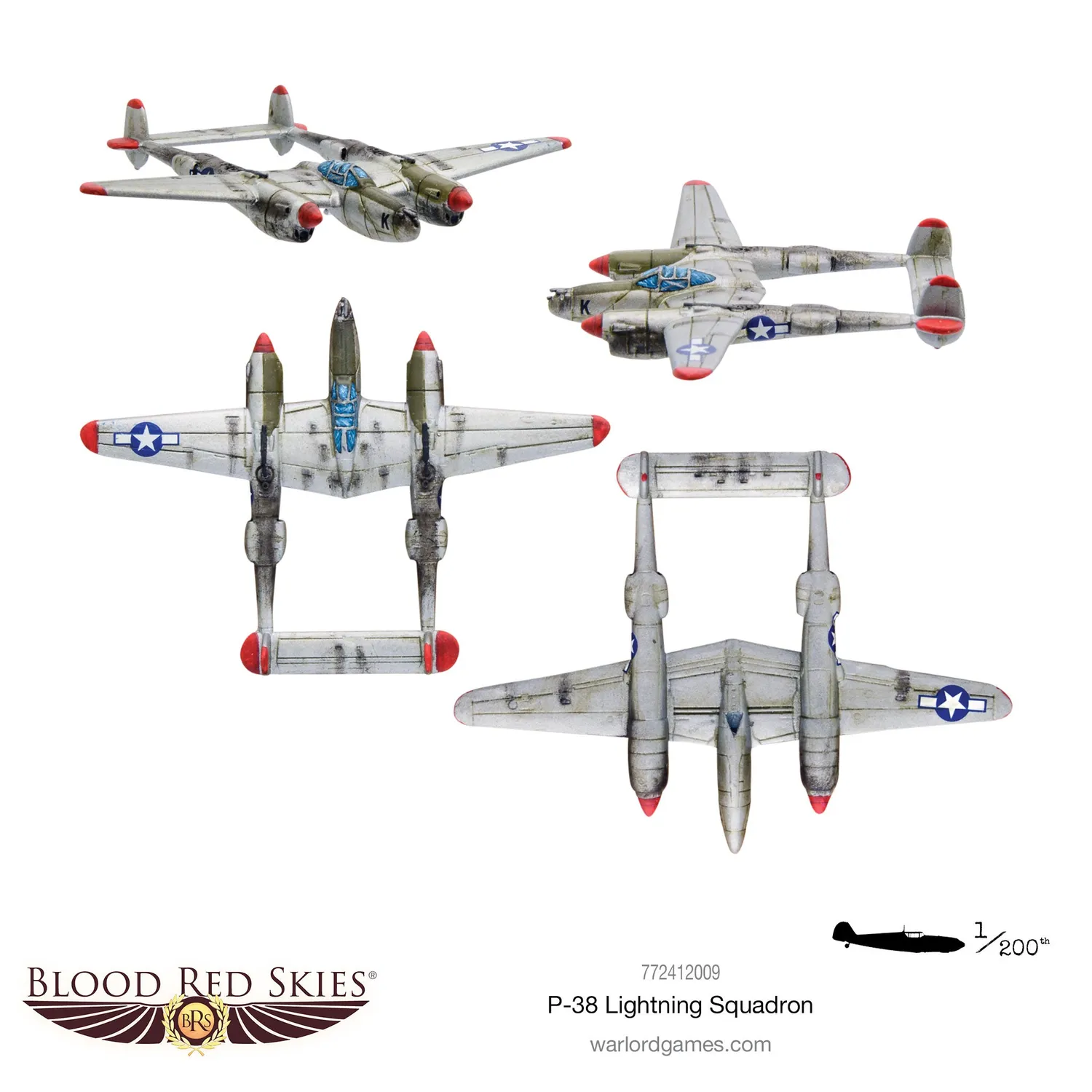 Blood Red Skies P-38 Lightning Squadron avions résine x6